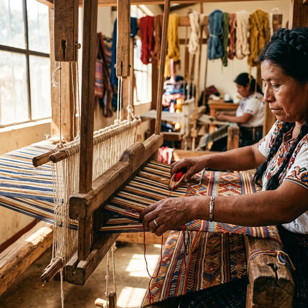 Artisan weaving cotton thread