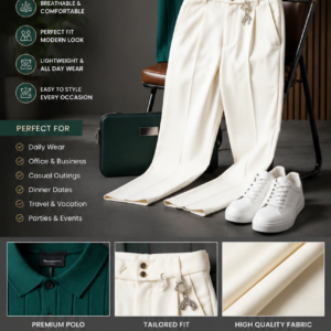 Premium Men's Ribbed Polo T-Shirt & Slim Fit Trouser Combo